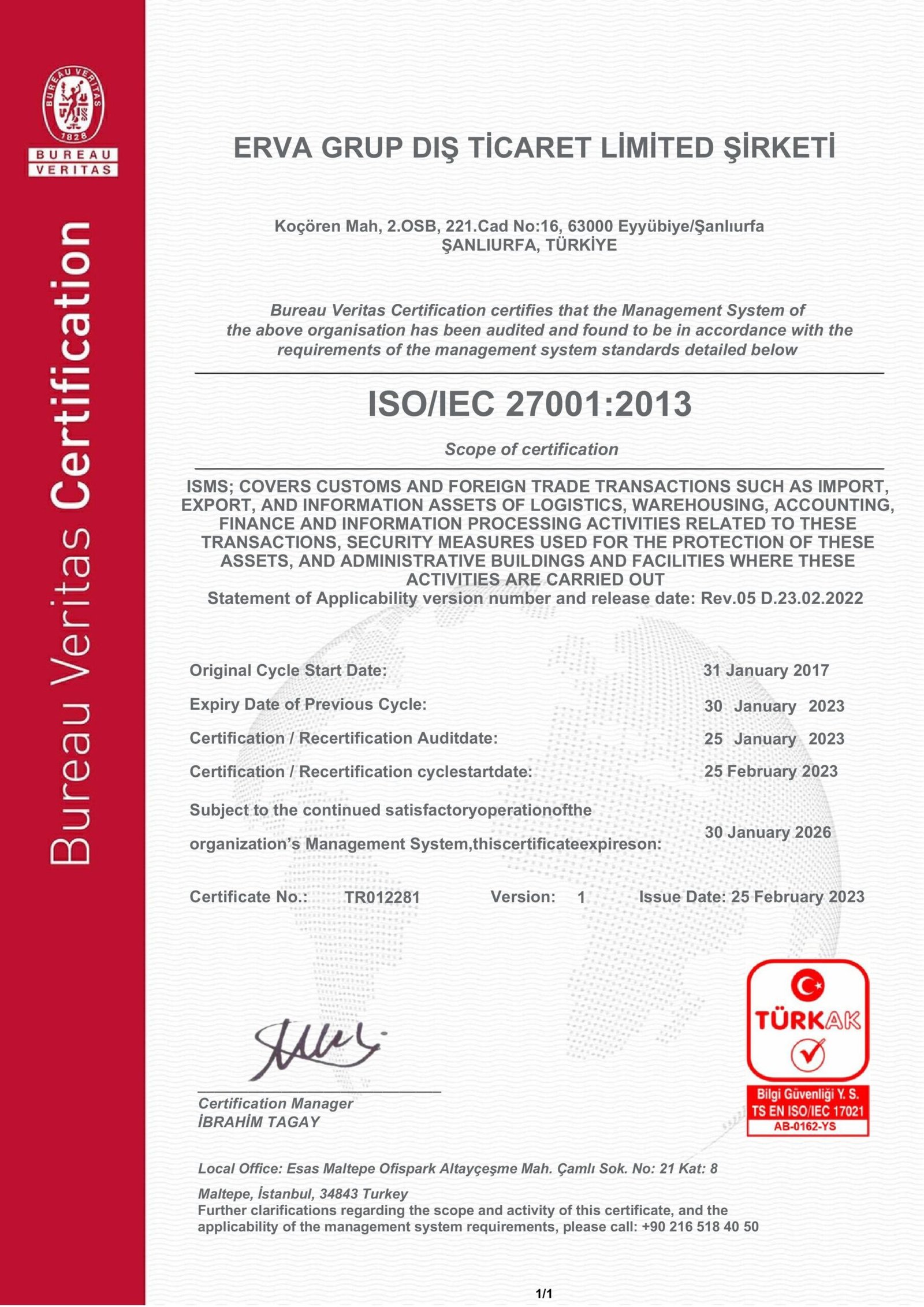 ISO 27001 Sertifikası